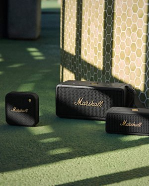 A group picture of Marshall portable speakers