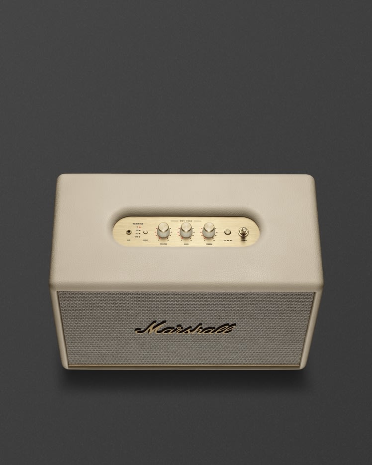 Beige Marshall WOBURN III CREAM Bluetooth speaker.