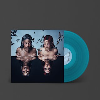 Front facing image of the blue vinyl Parasites & Butterflies by Nova Twins