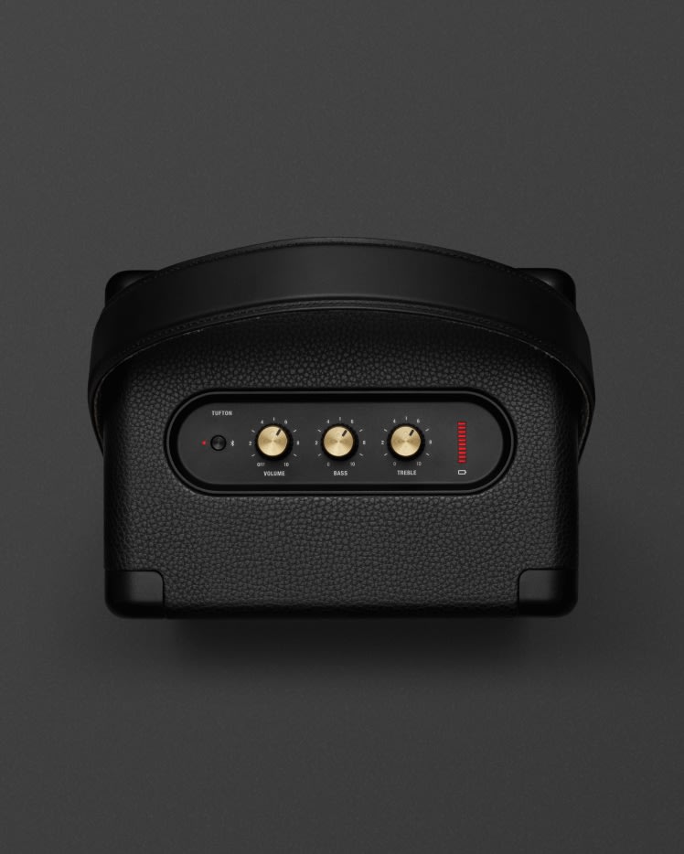 View from the top of the Marshall Tufton Black and Brass speaker.