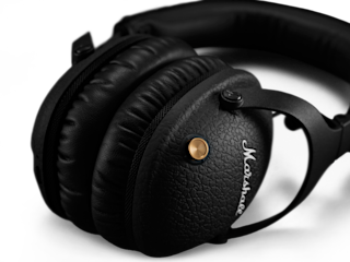 A pair of black Marshall MONITOR II ANC headphones on a black background.
