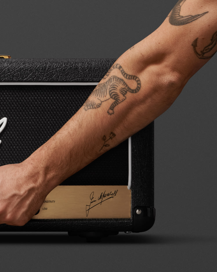 A zoomed in image of Marshalls JCM800 2203 Head