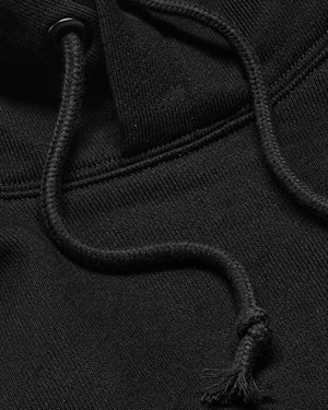 Closeup on the Standard Issue Script Hoodie hood in black