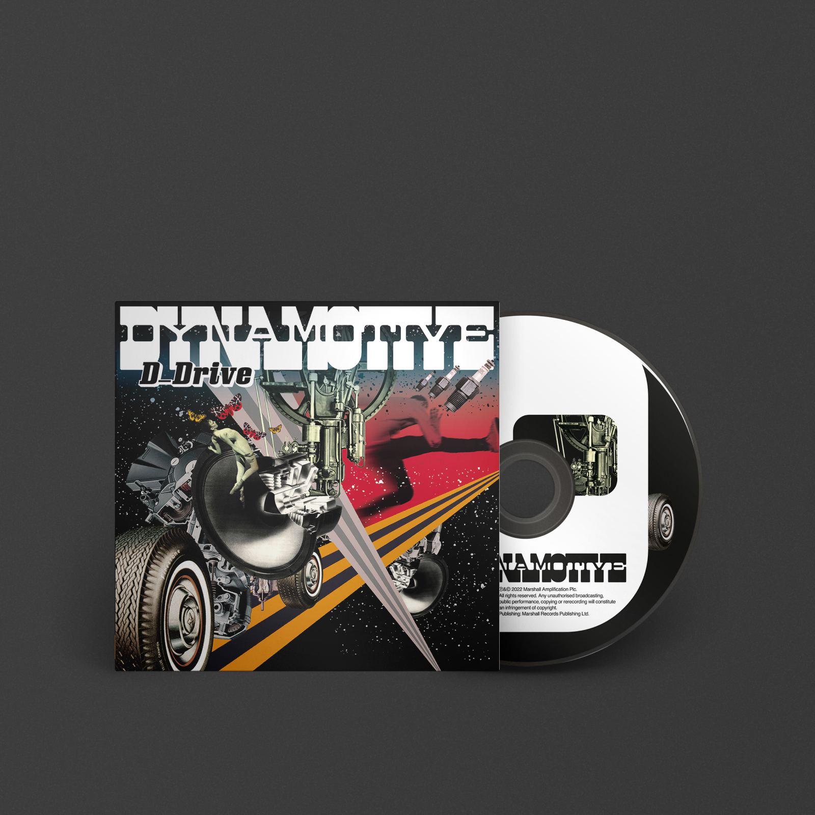 자동차와 모터사이클의 이미지 있는 D_DRIVE의 DYNAMOTIVE CD 커버.