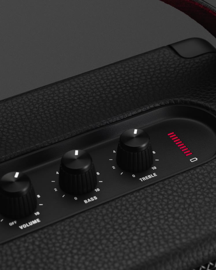 A close up of a black Marshall KILBURN II BLACK speaker.