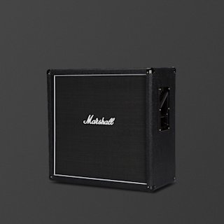 A black Marshall MX412B guitar amplifier cabinet with a white logo and trim, photographed against a plain dark background.