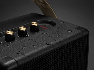 Close-up on a water-resistant Tufton speaker from Marshall