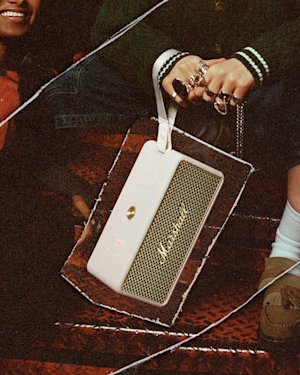 The Marshall Middleton II Cream speaker in styled background