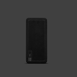 A black Marshall Middleton portable speaker with a front grille and a charging port on the lower left, set against a plain dark gray background.
