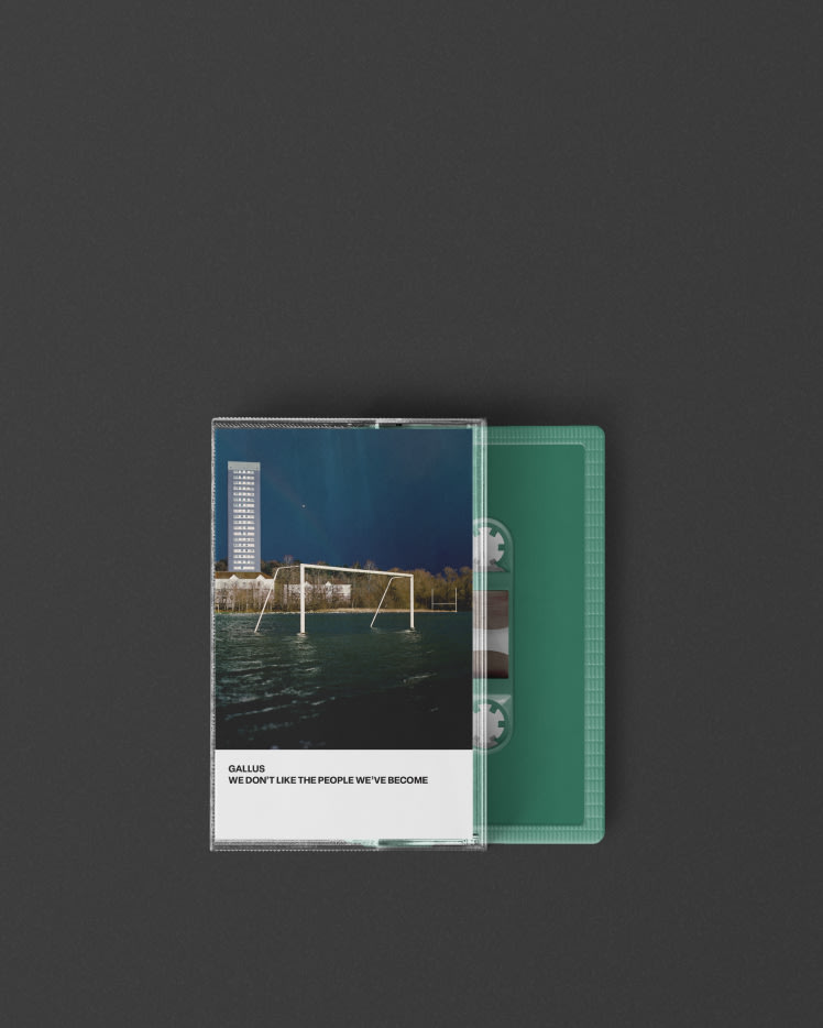 A Marshall cassette with a picture of a building playing music.