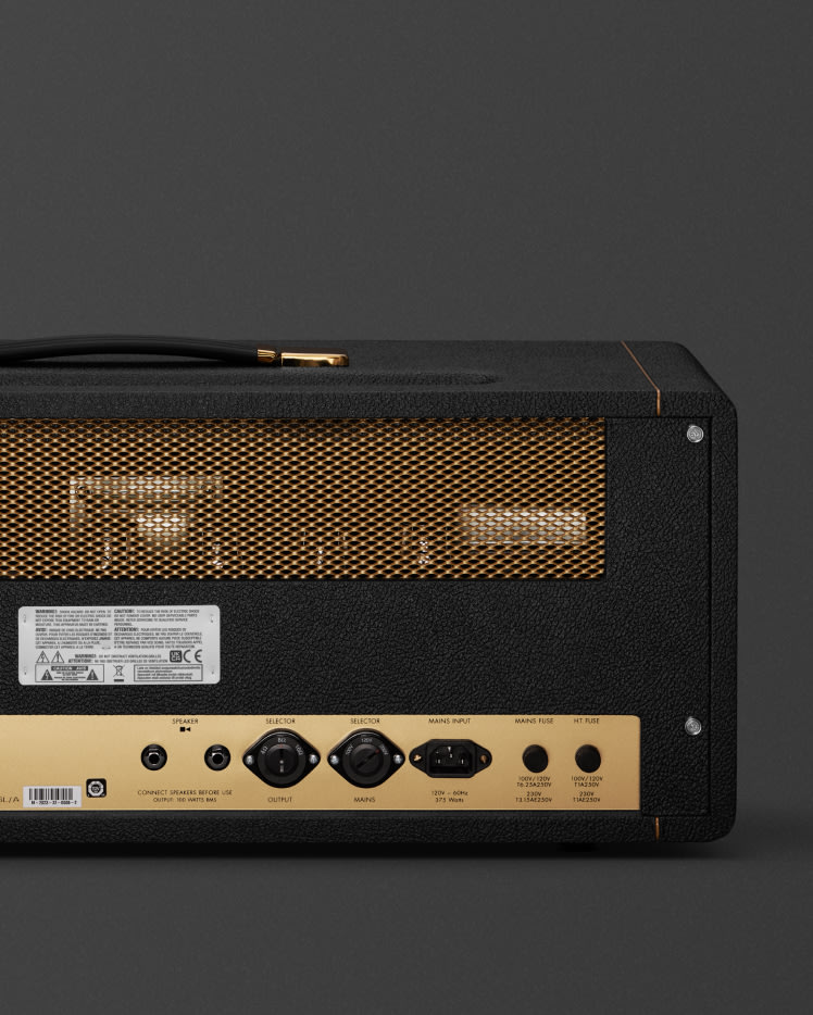 Una imagen ampliada de la parte posterior de Marshalls 1959 Handwired Head