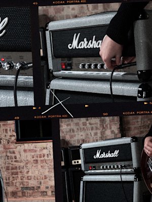A series of Marshall Studio Jubilee Head amplifiers and guitars captured in captivating photos.