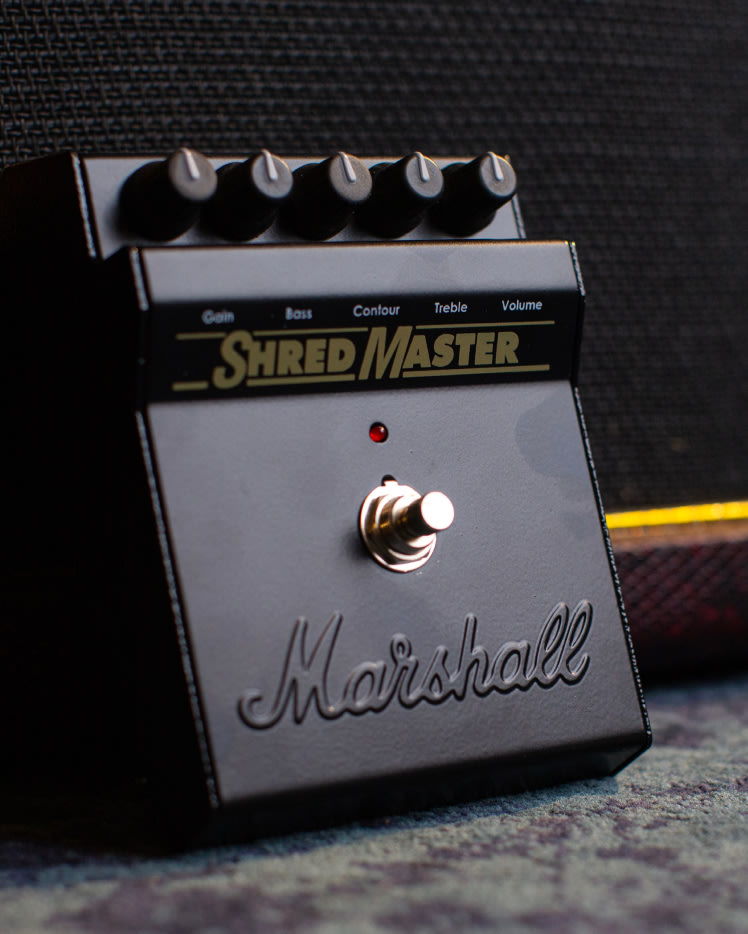 Left side view and close up showing details of the Marshall Shredmaster Vintage Reissue Pedal