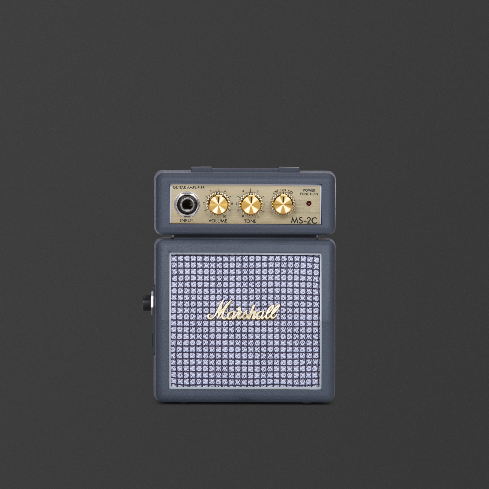 A samll micro-amp in a dark grey color. 