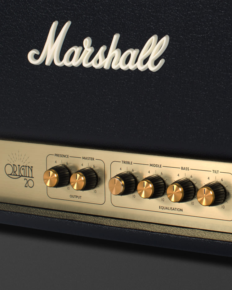 Nahaufnahme des Marshall Origin20 Head Verstärkers