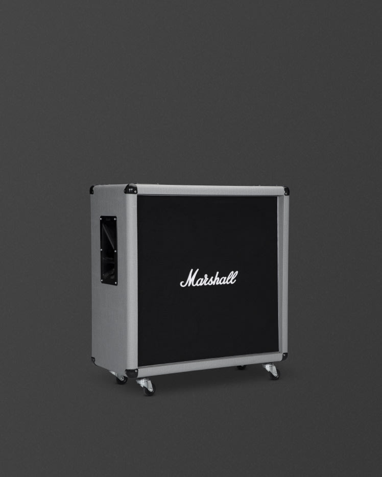 A Marshall 2551BV Silver Jubilee cabinet reissue in silver vinyl on grey background