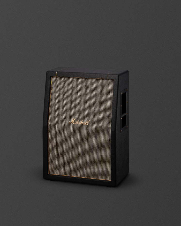 A black Marshall SV212 cabinet on a dark grey background.