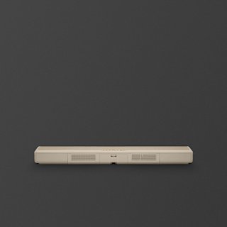 A Marshall Heston 60 soundbar in cream, viewed from the back, showing vents and a central port.