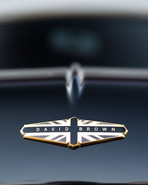 The Mini Remastered Marshall Edition logo in front of the car with the words 'David Brown' in the middle.