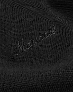 Close-Up of the black Standard Issue sweatshirt script logo