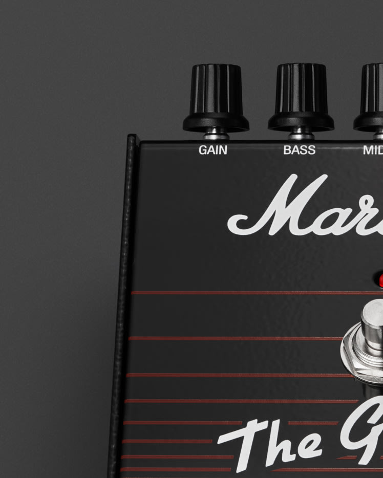 Zoomed image on the control knobs 'Gain' and 'Bass' on the Guv'nor Vintage Reissue Pedal.