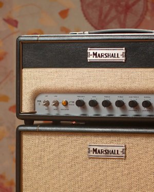 A close up of a Marshall Studio range amplifier speaker.