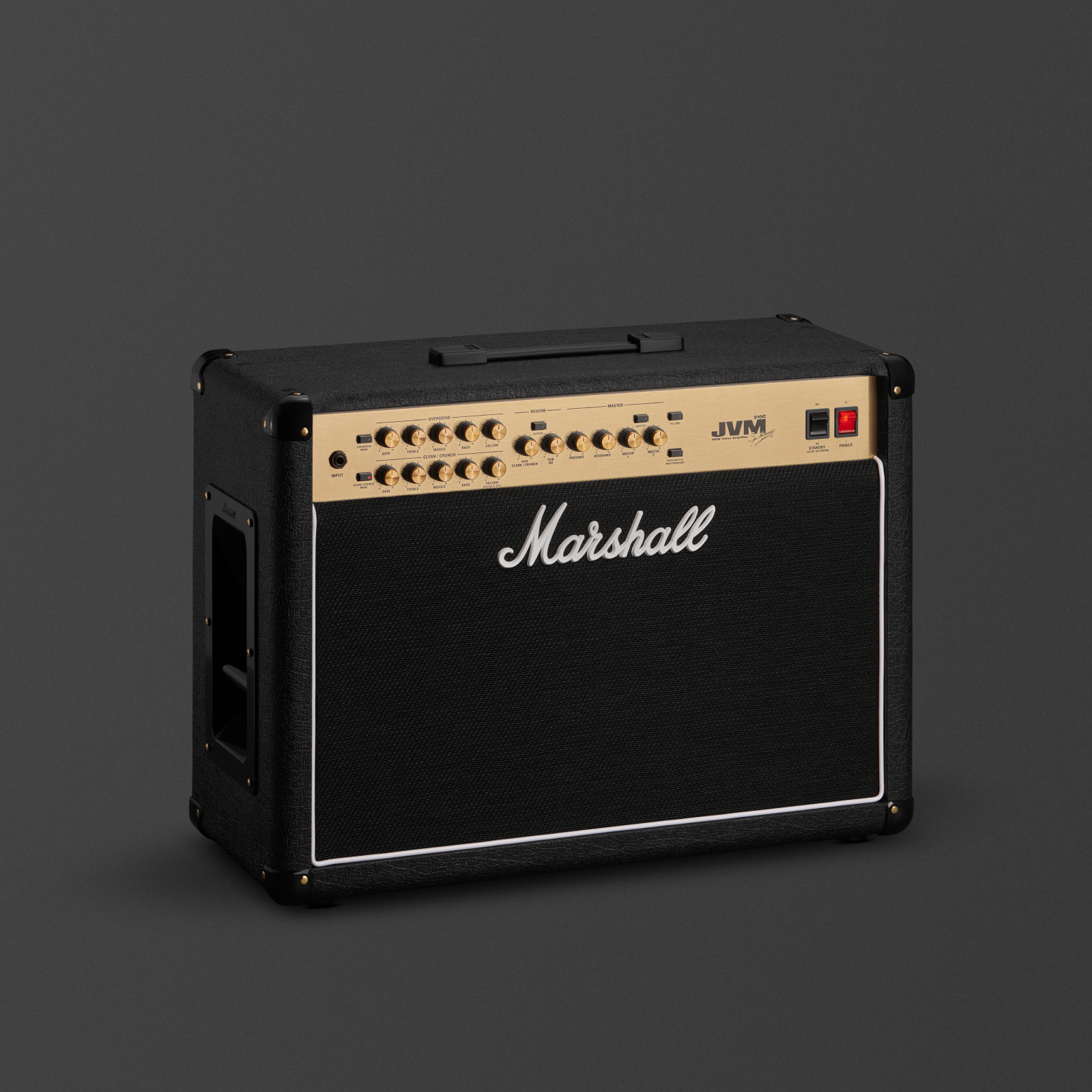 Marshall JVM210C in black and gold on grey bavkground 