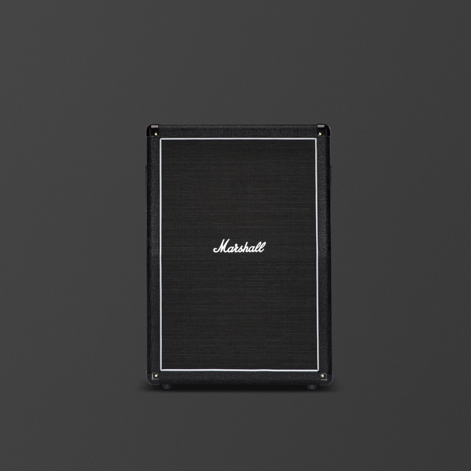 A black Marshall MX 2x12 Angled Cabinet seen from the front