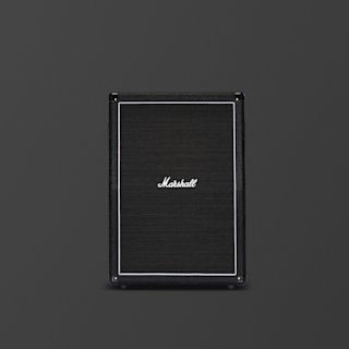 A black Marshall MX 2x12 Angled Cabinet seen from the front