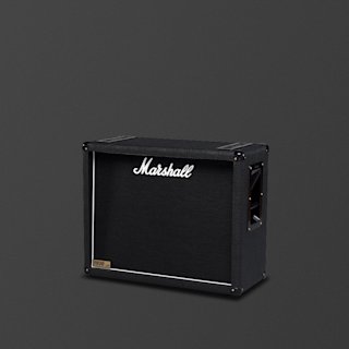 A black Marshall 1932 2x12 guitar amplifier cabinet with a white Marshall logo is shown against a plain dark gray background.