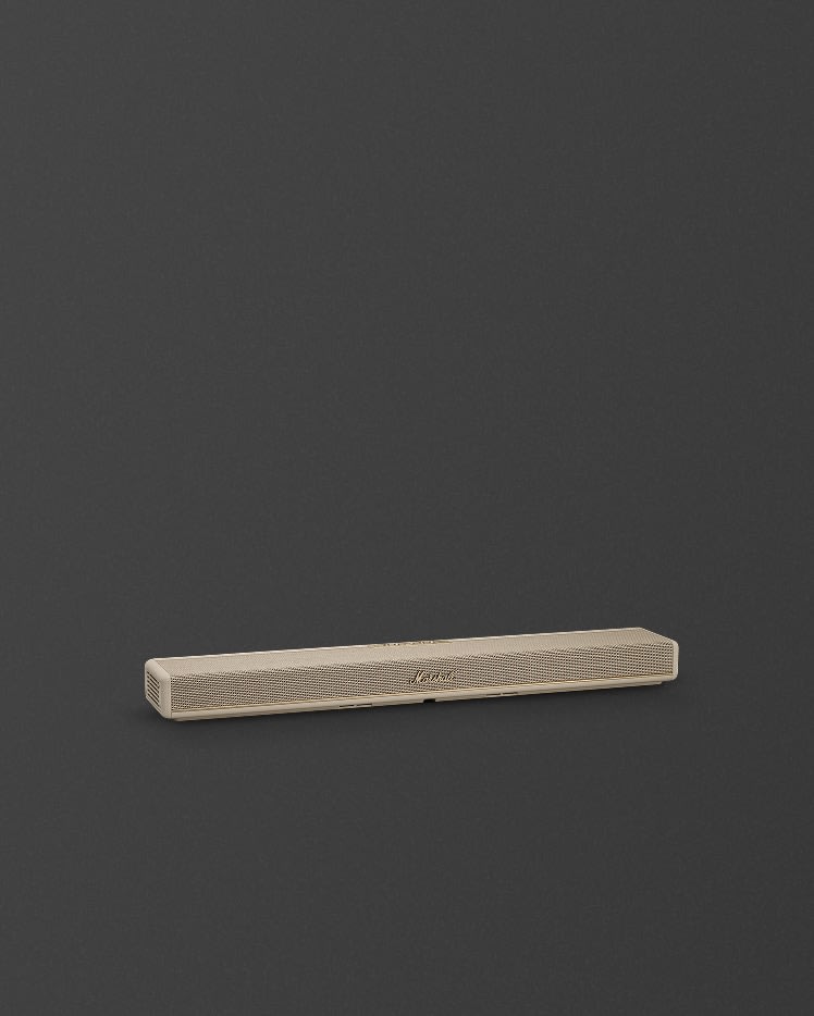 Marshall Heston 60 Cream soundbar, set against a dark background.