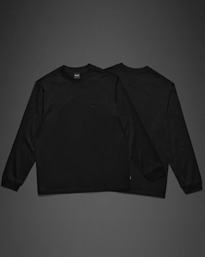 Two of the black Standard Issue Long Sleeve T-shirt from the front and back