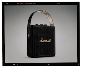 The Marshall Stockwell II portable speaker is shown in black and gold.