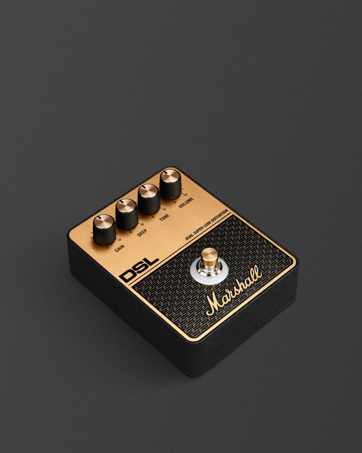 The Marshall DSL Overdrive pedal seen from the front.