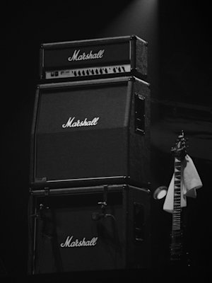 Marshall amps i black on black background
