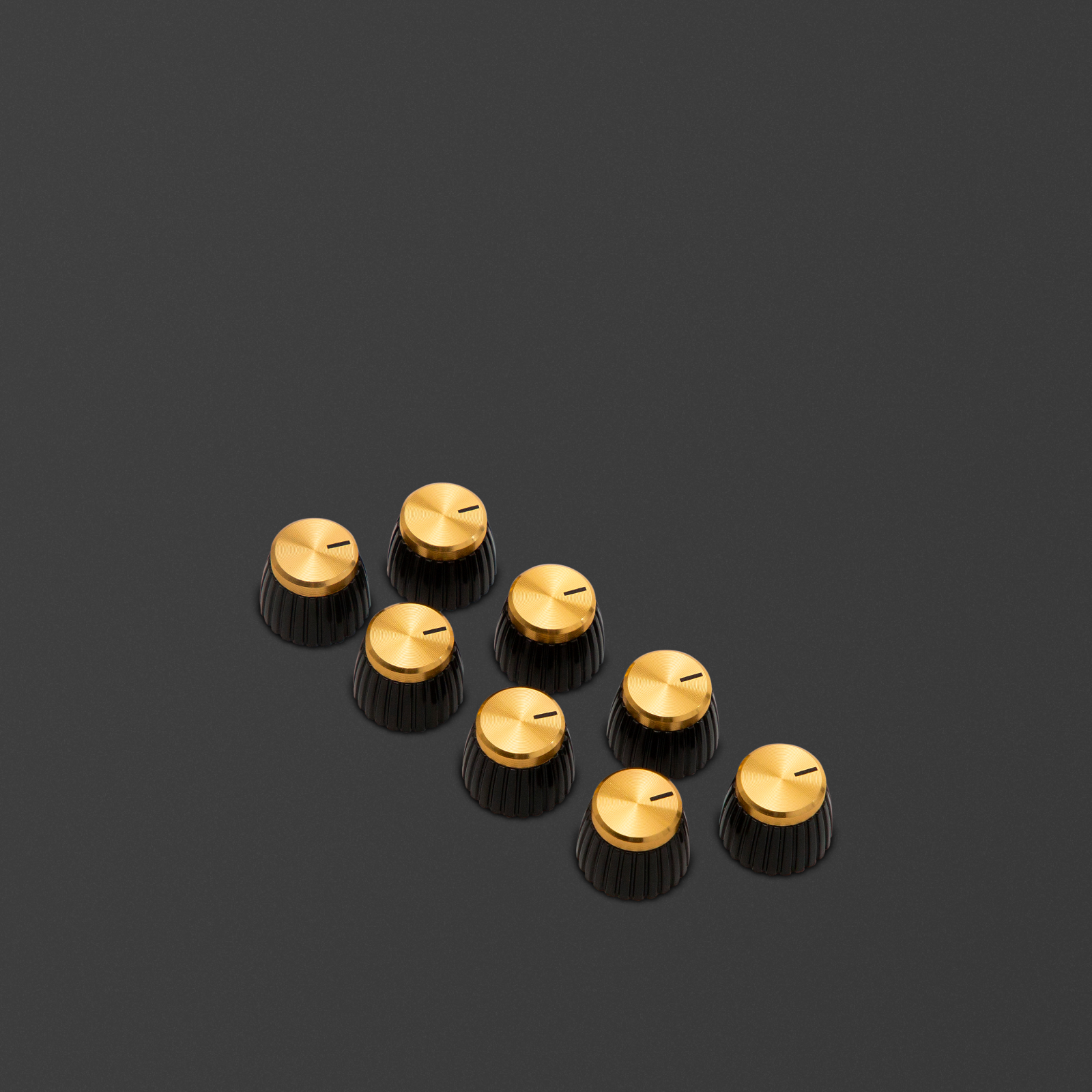 Knobs with a brown body and gold cap.