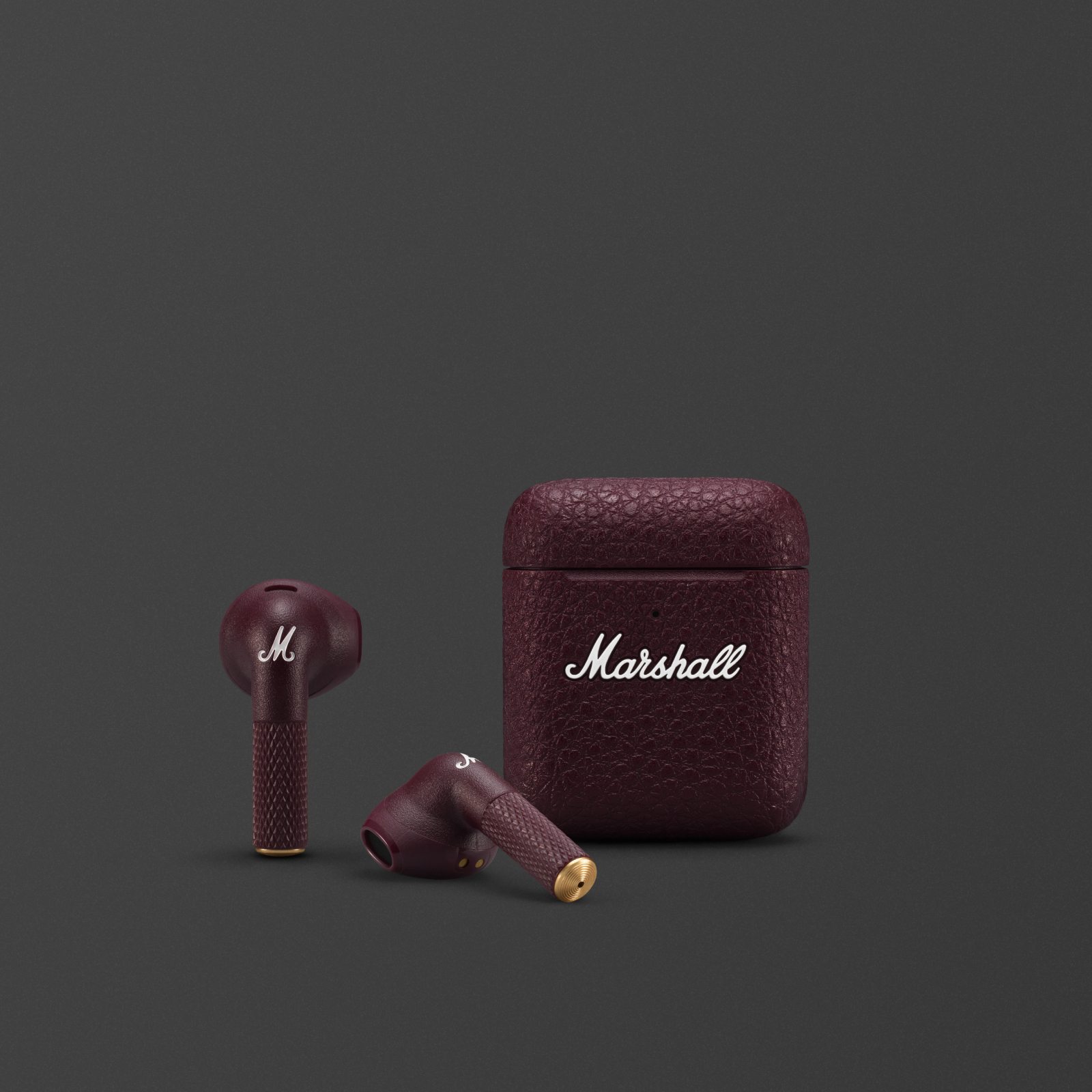 Marshall MINOR III BURGUNDY headphones in burgundy leather.