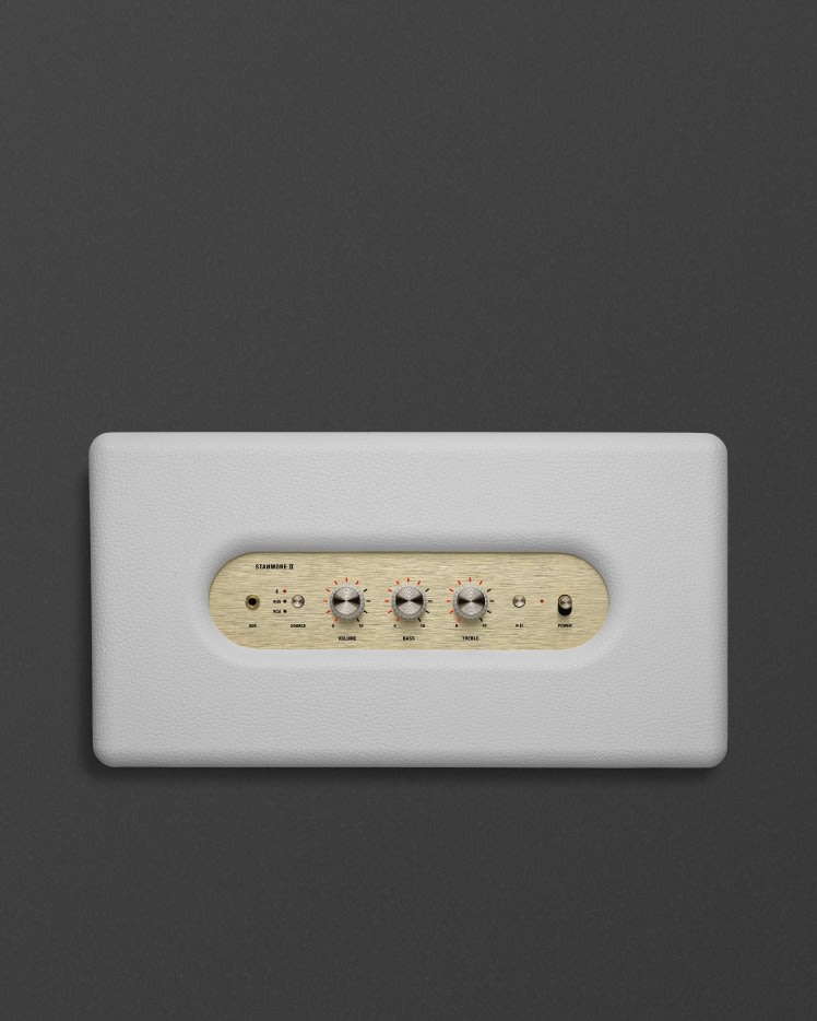 A Marshall Stanmore II Bluetooth speaker in cream white.