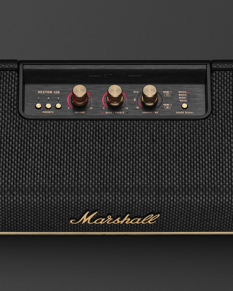 Heston 120 Black soundbar featuring Dolby Atmos | Marshall.com