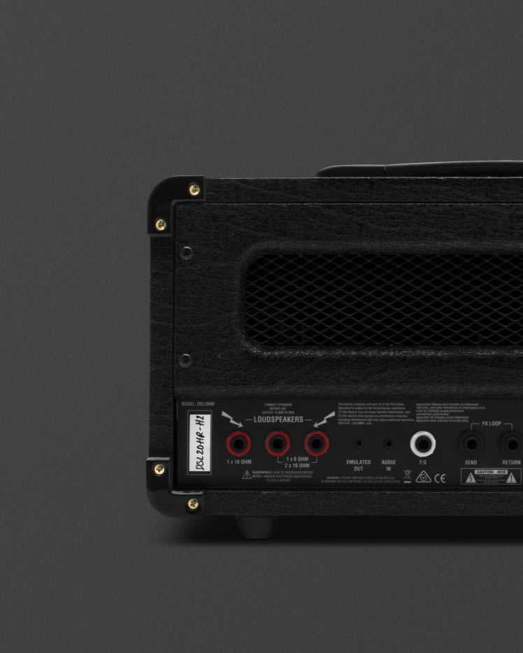 The Loudspeakers entries on the back of the Marshall DSL20 Head amplifier.