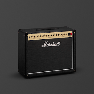 A black Marshall DSL40 guitar amplifier combo with a brass control panel, multiple knobs, and a carrying handle, set against a plain dark background.