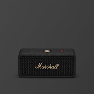 Marshall Emberton III Black and Brass portable Bluetooth speaker.