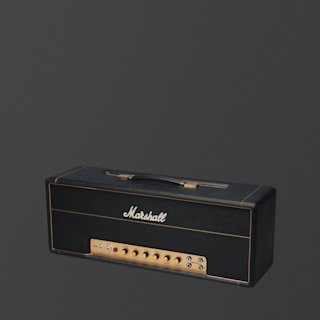 A black Marshall 1959 hand wired guitar amplifier head with gold control panel and multiple knobs, set against a plain dark background.