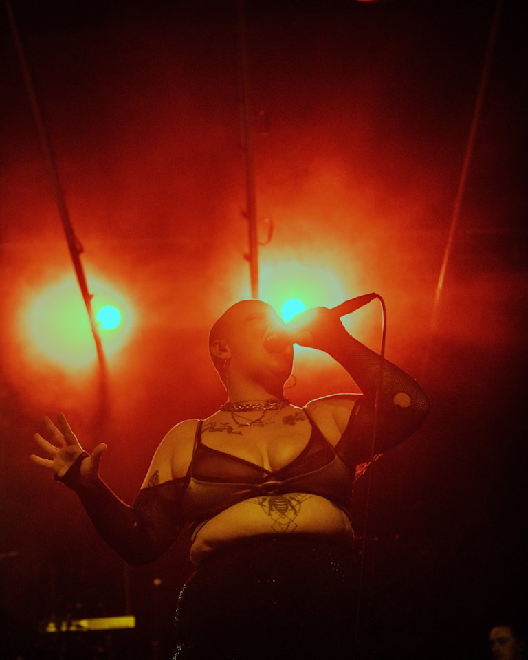 Gen and the Degenerates singer on stage singing