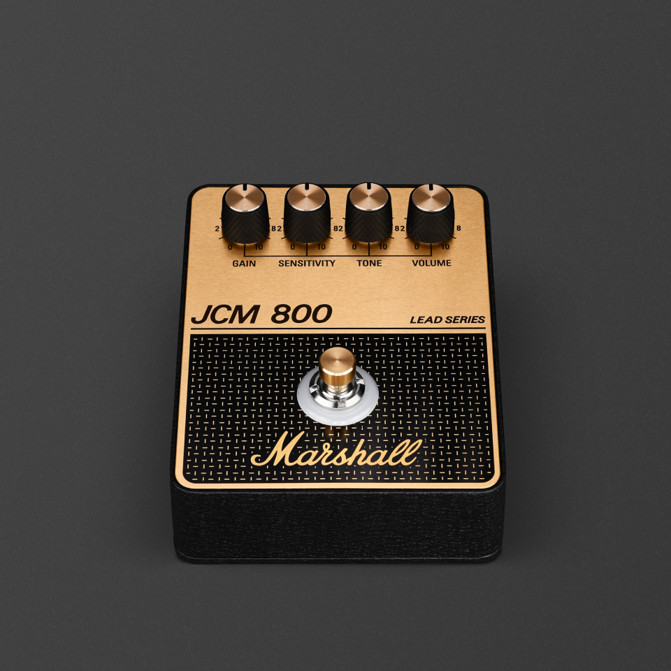 Abbildung der Vorderseite des Marshall JCM800 Overdrive-Pedals. 