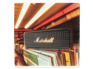 Emberton III speaker on top of a record shelf