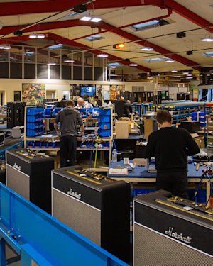 Multiple Marshall amplifiers aligned in the UK factory