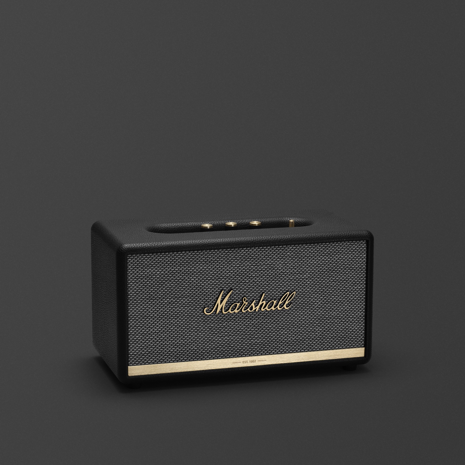 Marshall Stanmore II Bluetooth black speaker with bluetooth connectivity and stylish gold accents.