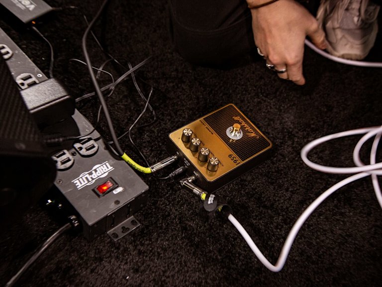 The 1959 Overdrive Pedal in use during NAMM