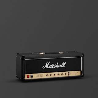 A black and brass Marshall JCM800 2203 Vintage Reissue guitar amplifier head with control knobs, switches, and input/output jacks, set against a plain dark background.